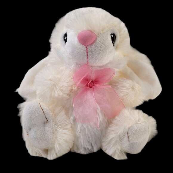 Dan Dee Bunny Rabbit 8" White Pink Bow Soft Eye Plush Stuffed Animal Easter - Picture 6 of 8